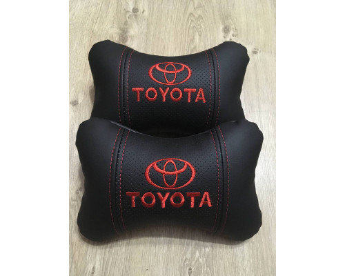 Автомобільні подушки на підголовник Toyota / Тойота (2шт) чорні з червоним логотипом