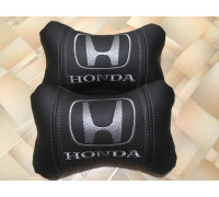 Набір автомобільних подушок на підголовник Honda / Хонда (2шт) чорні зі срібним логотипом