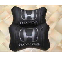 Набір автомобільних подушок на підголовник Honda / Хонда (2шт) чорні зі срібним логотипом