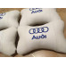 Набір автомобільних подушок на підголовник AUDI / АУДІ (4шт) білі з синім логотипом