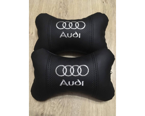 Автомобільні подушки на підголовник AUDI / АУДІ (2шт) чорні з білим логотипом
