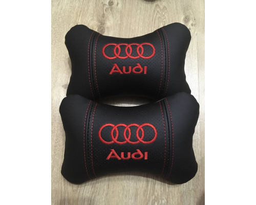 Автомобільні подушки на підголовник AUDI / АУДІ (2шт) чорні з червоним логотипом