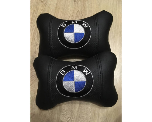 Автомобільні подушки на підголовник BMW / БМВ (2шт) чорні з логотипом
