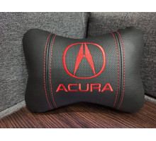 Автомобільна подушка на підголовник Acura / Акура чорна з червоним логотипом