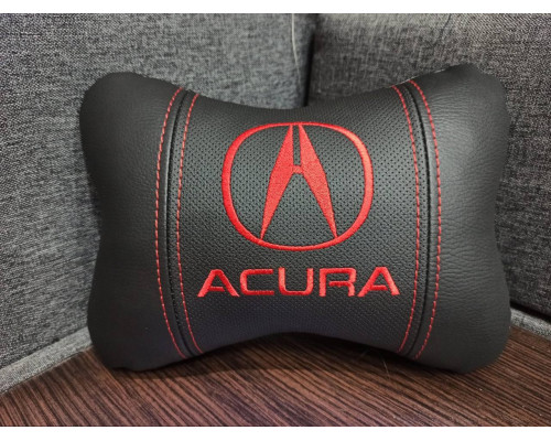 Автомобільна подушка на підголовник Acura / Акура чорна з червоним логотипом