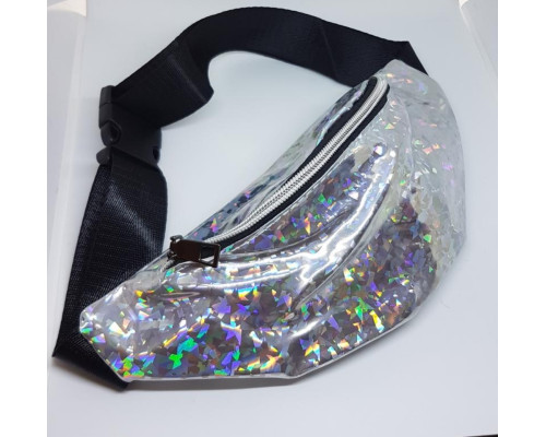 Сумка на пояс / бананка голограмний / лазерна Oxa (28x13x8) silver