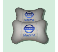 Автомобільні подушки на підголовник Nissan Maxima / Ніссан Максіма (2шт) сірі з синім логотипом