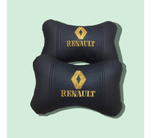 Автомобільні подушки на підголовник Renault / Рено (2шт) чорні з золотим логотипом