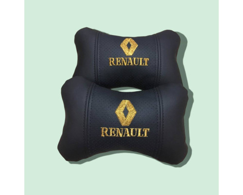 Автомобільні подушки на підголовник Renault / Рено (2шт) чорні з золотим логотипом