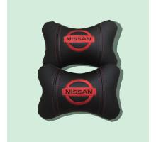 Набір автомобільних подушок на підголовник Nissan / Ніссан (2шт) чорні з червоним логотипом