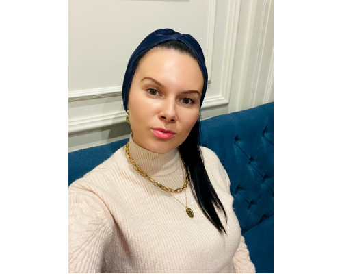Пов'язка - чалма на голову широка (14 см) тепла велюрова колір синій