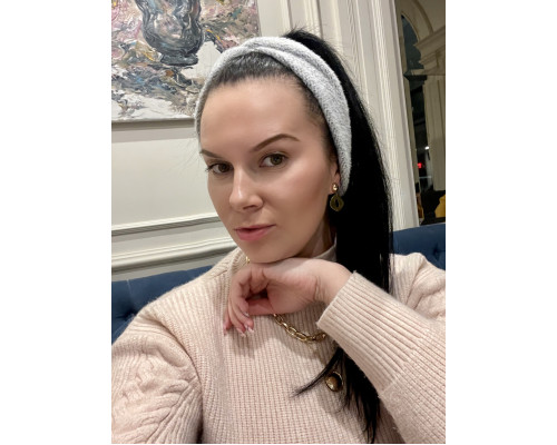 Пов'язка - чалма на голову широка тепла велюрова сіро-біла