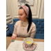 Пов'язка - чалма на голову широка тепла велюрова з перлинами темно - рожева