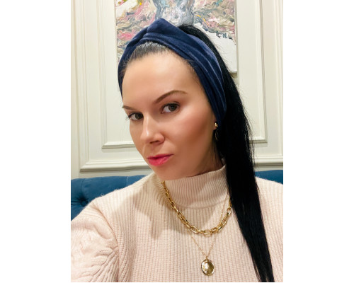 Пов'язка - чалма на голову широка (14 см) тепла велюрова колір синій
